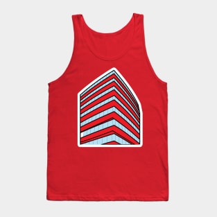 Building Skyscraper in Cityscape Sticker design vector illustration. Building and landmark object icon concept. Company buildings in flat style sticker design logo. Tank Top